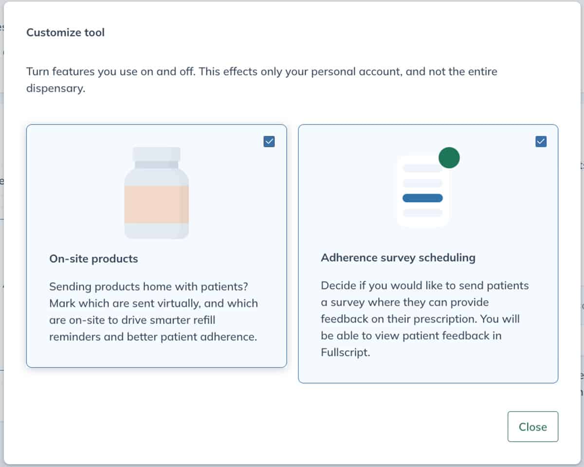 on-site rx customize tool screen