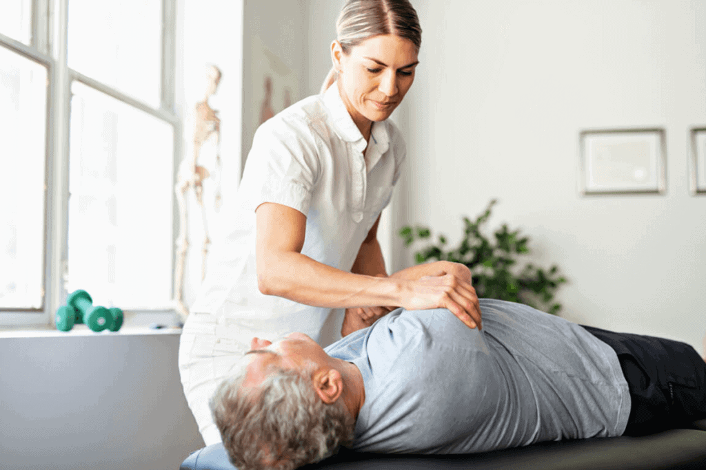 chiropractor working on patient's upper back