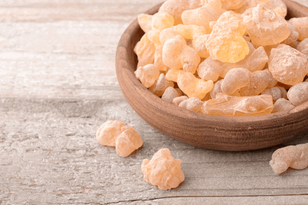 Frankincense in a small wooden bowl.