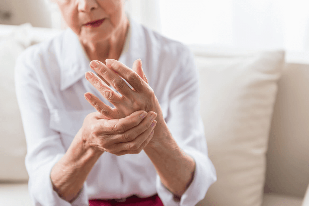 close up of woman holding her hand