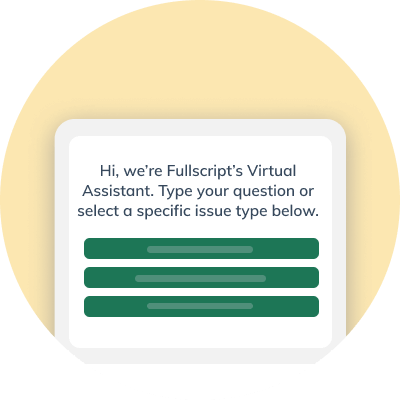 Fullscript's virtual assistant message on a mobile device